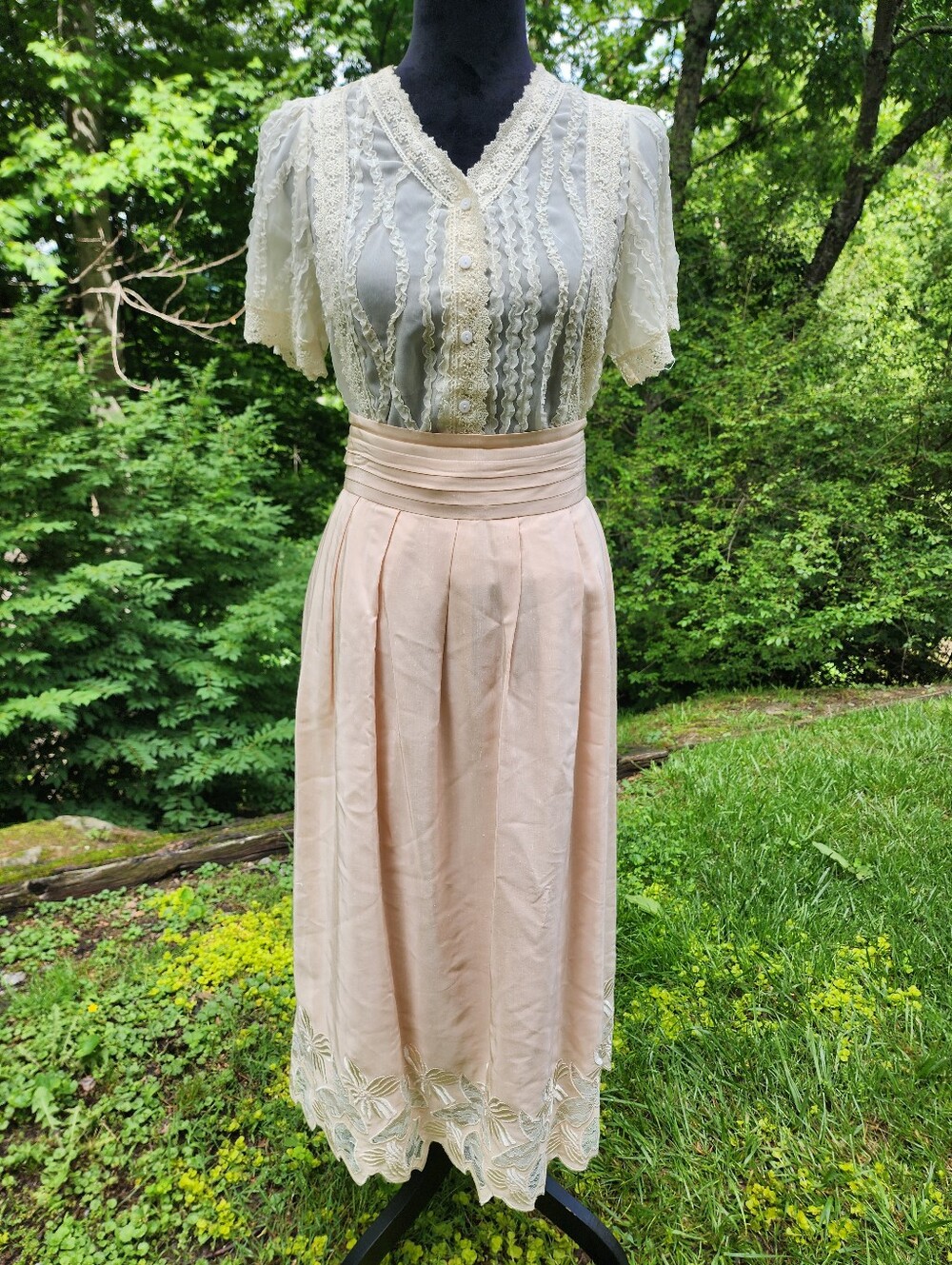 White Lace Sheer Short Sleeve Button Up Blouse Romantic 80s Victorian Style